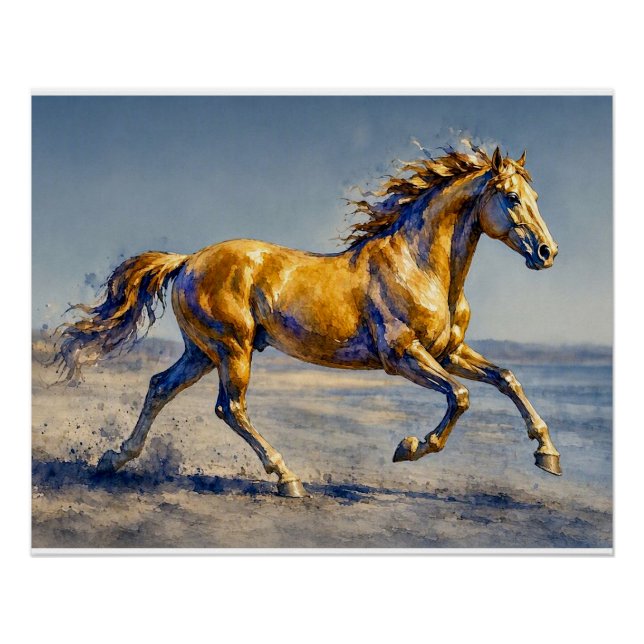 Póster Caballo Dorado en una Playa,  (Anverso)