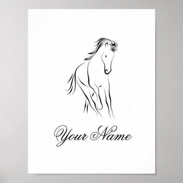 Póster Caballo en ejecución de color negro (Frente)