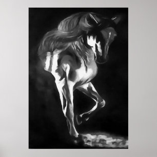 Póster Caballo En Gris Sobre Negro