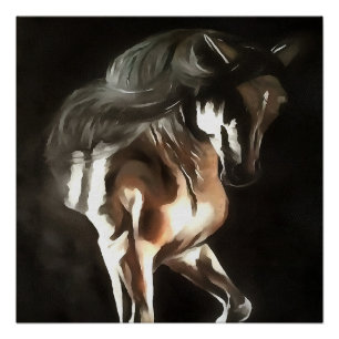 Póster Caballo En Marrón De Castaño Perenne En Negro