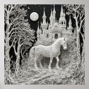 Póster Caballo Etéreo y Castillo Encantado