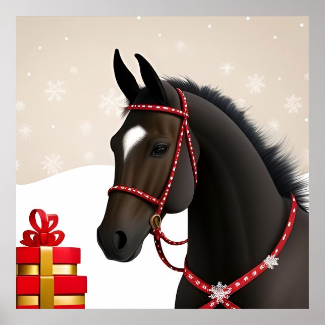 Póster Caballo festivo con tema de Navidad (Frente)