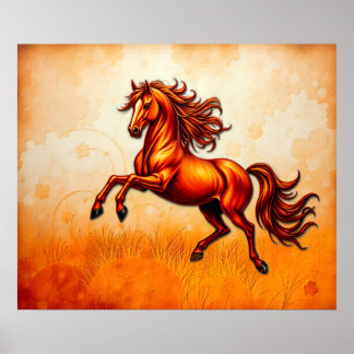 Póster Caballo Fiero Salta, Naranja Dorado, Grunge Artíst