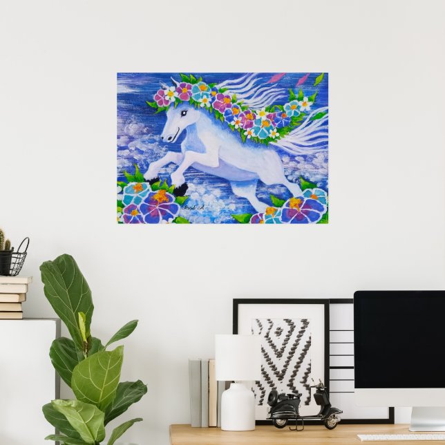 Póster Caballo Floral (Oficina en casa)