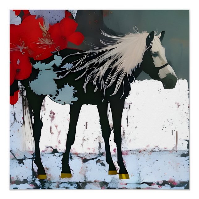 Póster Caballo floral (Anverso)