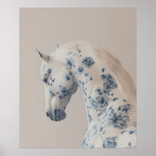 Póster Caballo floral en pasteles suaves