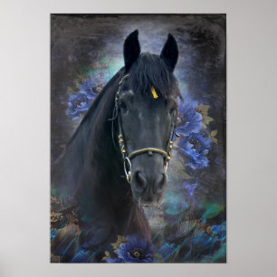 Póster Caballo Friesiano de Belleza Negra - Poster