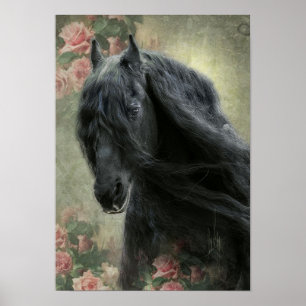 Póster Caballo Friesiano de Belleza Negra - Poster