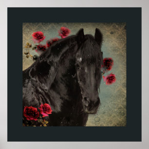 Póster Caballo Friesiano de Belleza Negra - Poster