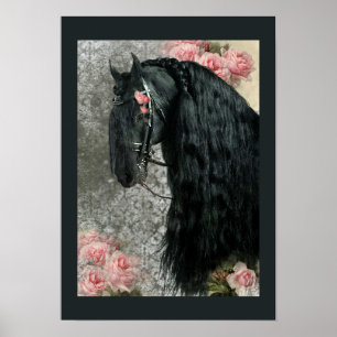 Póster Caballo Friesiano de Belleza Negra - Poster