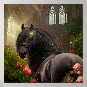 Póster Caballo Friesiano de Belleza Negra - Poster