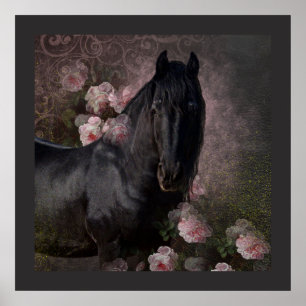 Póster Caballo Friesiano de Belleza Negra - Poster