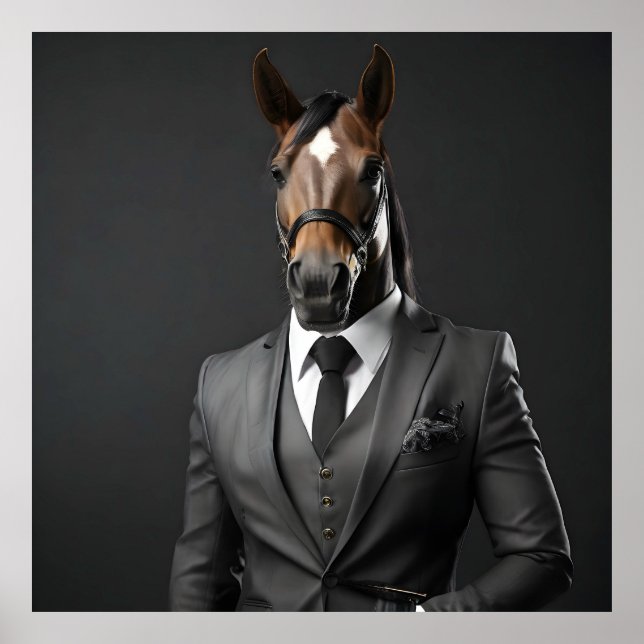 Póster Caballo gracioso en el traje (Frente)