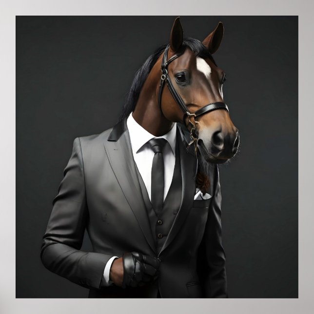 Póster Caballo gracioso en el traje (Frente)