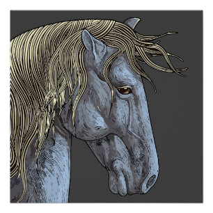 Póster Caballo gris majestuoso con melena fluida