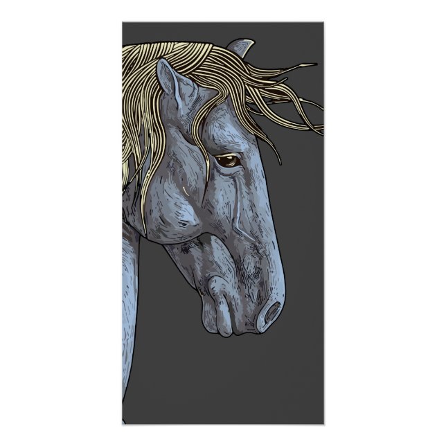 Póster Caballo gris majestuoso con melena fluida (Anverso)