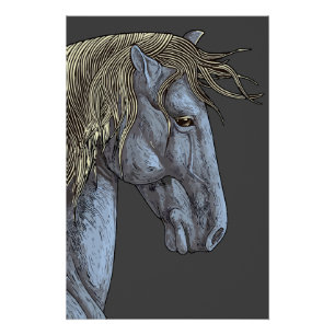 Póster Caballo Gris Majestuoso con Melena Fluyente