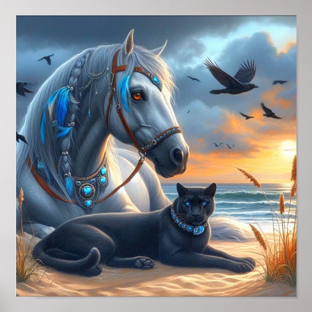 Póster Caballo Gris Pantera Negra (Frente)