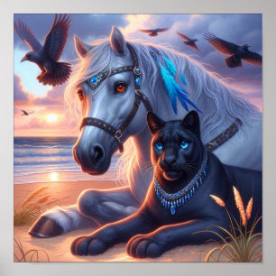Póster Caballo gris Pantera negra