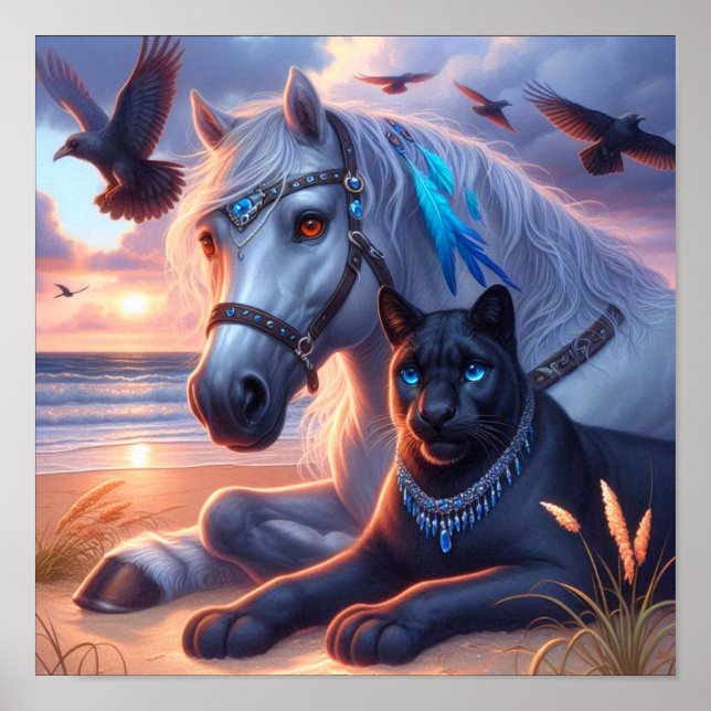 Póster Caballo gris Pantera negra (Frente)
