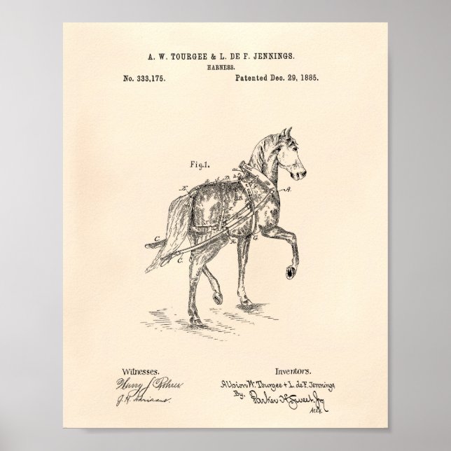 Póster Caballo Harness 1885 Patent Art Old Peper (Frente)