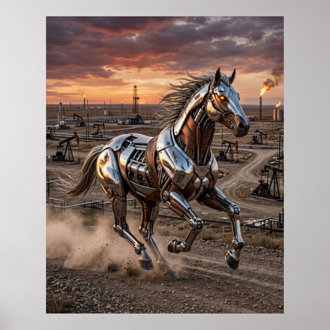 Póster Caballo Hidráulico en Carrera (Frente)