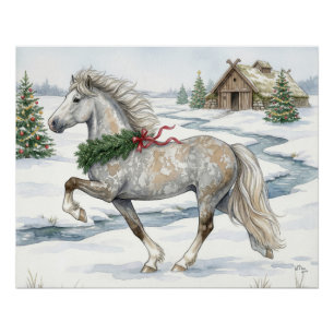 Póster Caballo islandés festivo en paisaje invernal