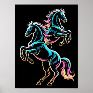 Póster Caballo Luz de Neón Glitch Estilo Retro