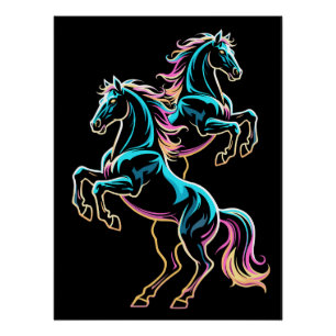 Póster Caballo Luz de Neón Glitch Estilo Retro