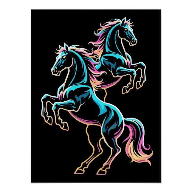 Póster Caballo Luz de Neón Glitch Estilo Retro (Anverso)