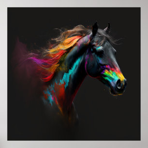 Póster Caballo mágico, colores abstractos, pared de impre