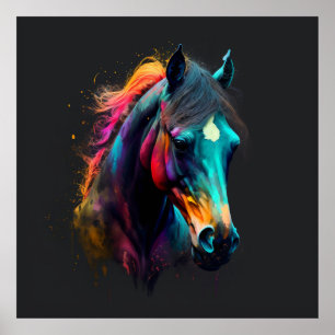 Póster Caballo mágico, colores abstractos, pared de impre