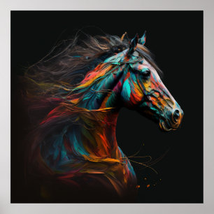 Póster Caballo mágico, colores abstractos, pared de impre