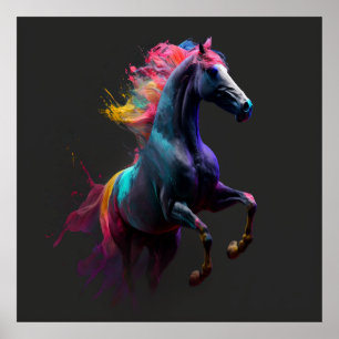 Póster Caballo mágico, colores abstractos, pared de impre