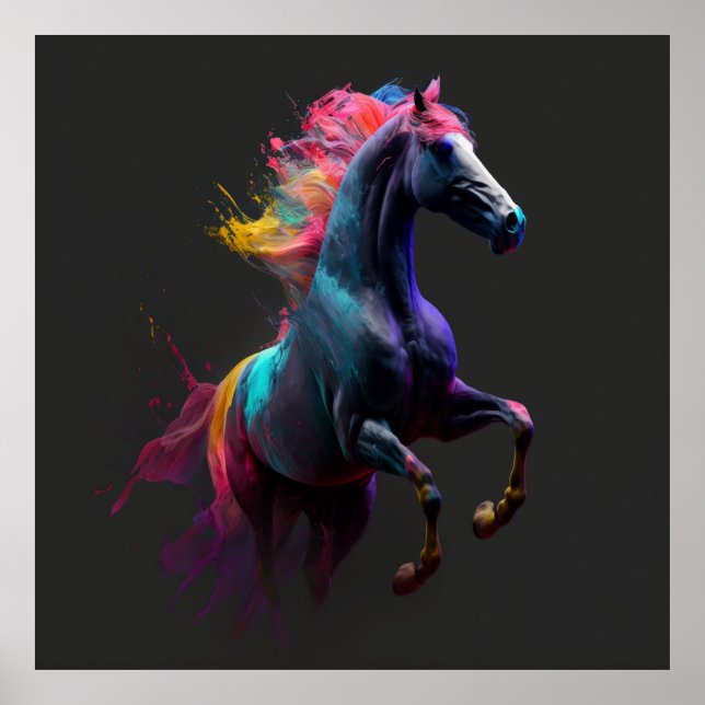 Póster Caballo mágico, colores abstractos, pared de impre (Frente)