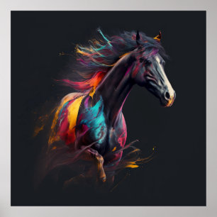 Póster Caballo mágico, colores abstractos, pared de impre