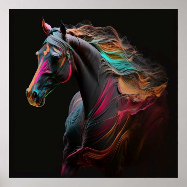 Póster Caballo mágico, colores abstractos, pared de impre (Frente)