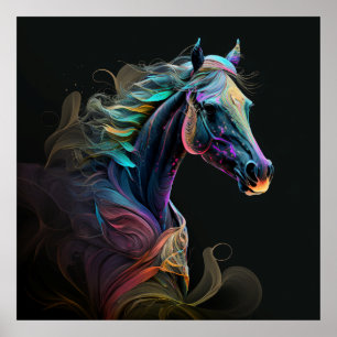 Póster Caballo mágico, colores abstractos, pared de impre