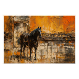 Póster Caballo majestuoso al atardecer abstracto