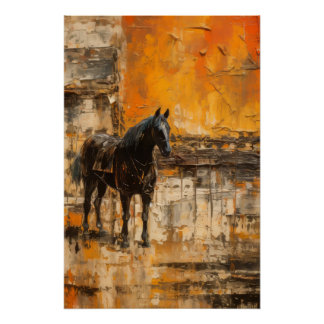 Póster Caballo majestuoso al atardecer abstracto