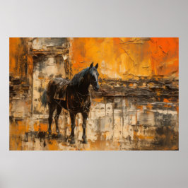 Póster Caballo majestuoso al atardecer abstracto