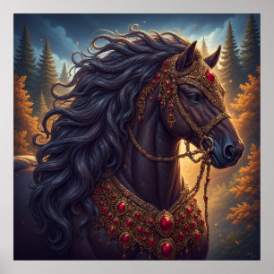 Póster Caballo majestuoso con arnés de oro ornamentado