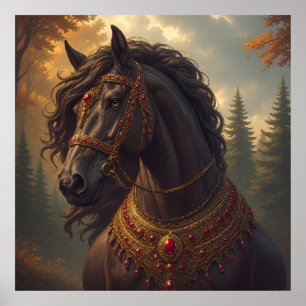 Póster Caballo Majestuoso con Arnes Dorado Ornamentado