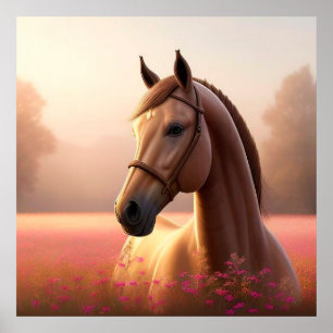 Póster Caballo majestuoso de pie en una pradera vibrante