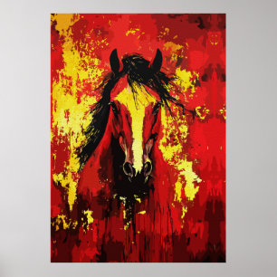 Póster Caballo majestuoso - Espíritu feroz en oro y rojo
