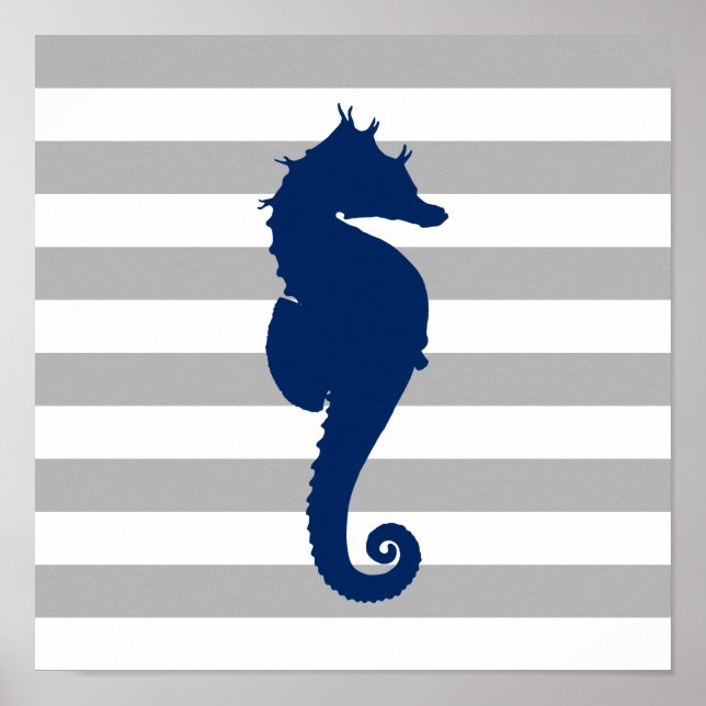 Póster Caballo marino azul marino gris y franjas blancas (Frente)