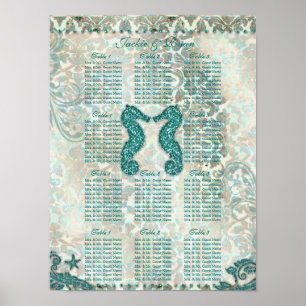 Póster Caballo marino de la tabla de bodas de playa