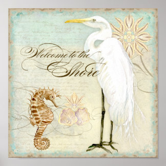 Póster Caballo marino, gran playa costera de Egret - Bell