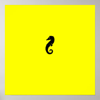 Póster Caballo marino oceánico negro sobre amarillo