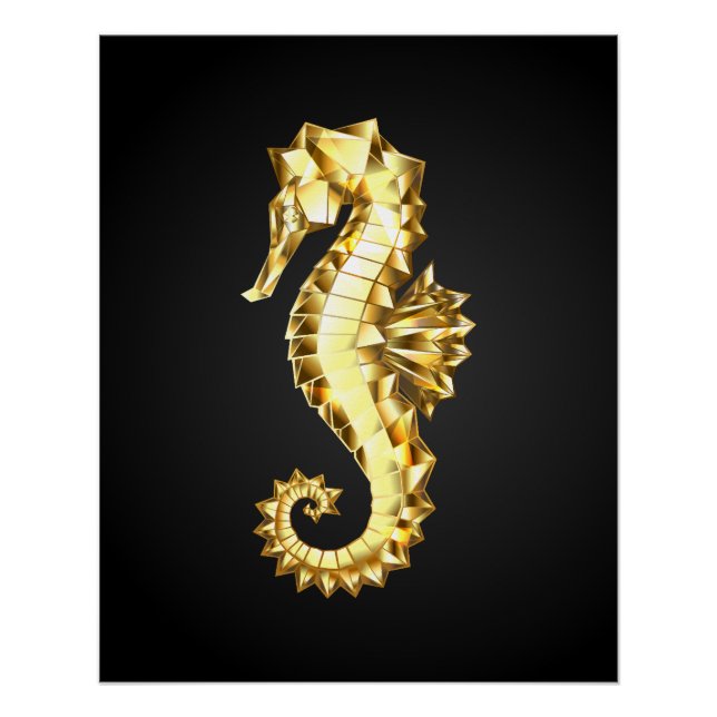 Póster Caballo marino polígono de oro (Anverso)